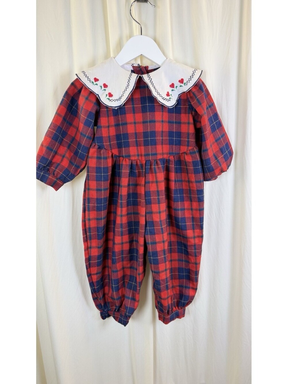 Carters Plaid Romper Baby Girl 18 Mo Peter Pan Collar Heart Embroidered Vintage